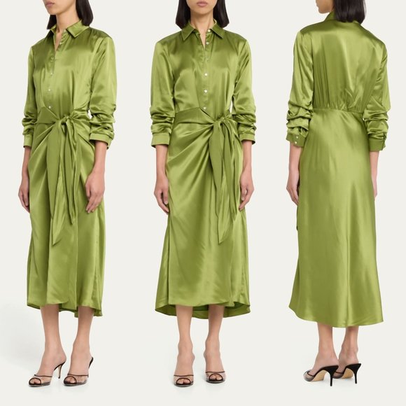 ❌SOLD❌Cinq a sept jacey green silk button down faux wrap dress FINAL PRICE - Picture 4 of 13